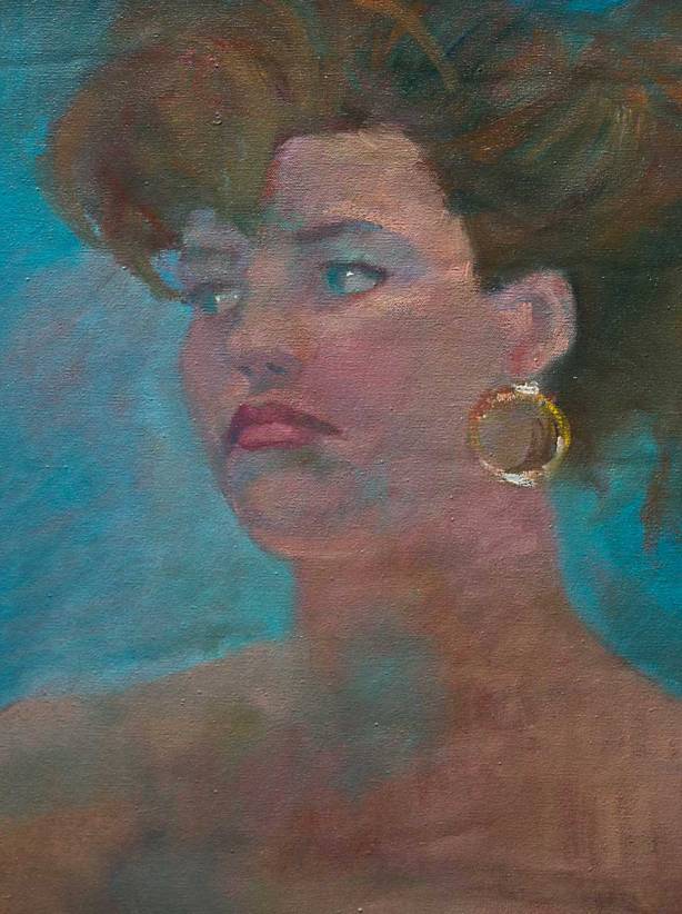 oil painting of model with ear rings